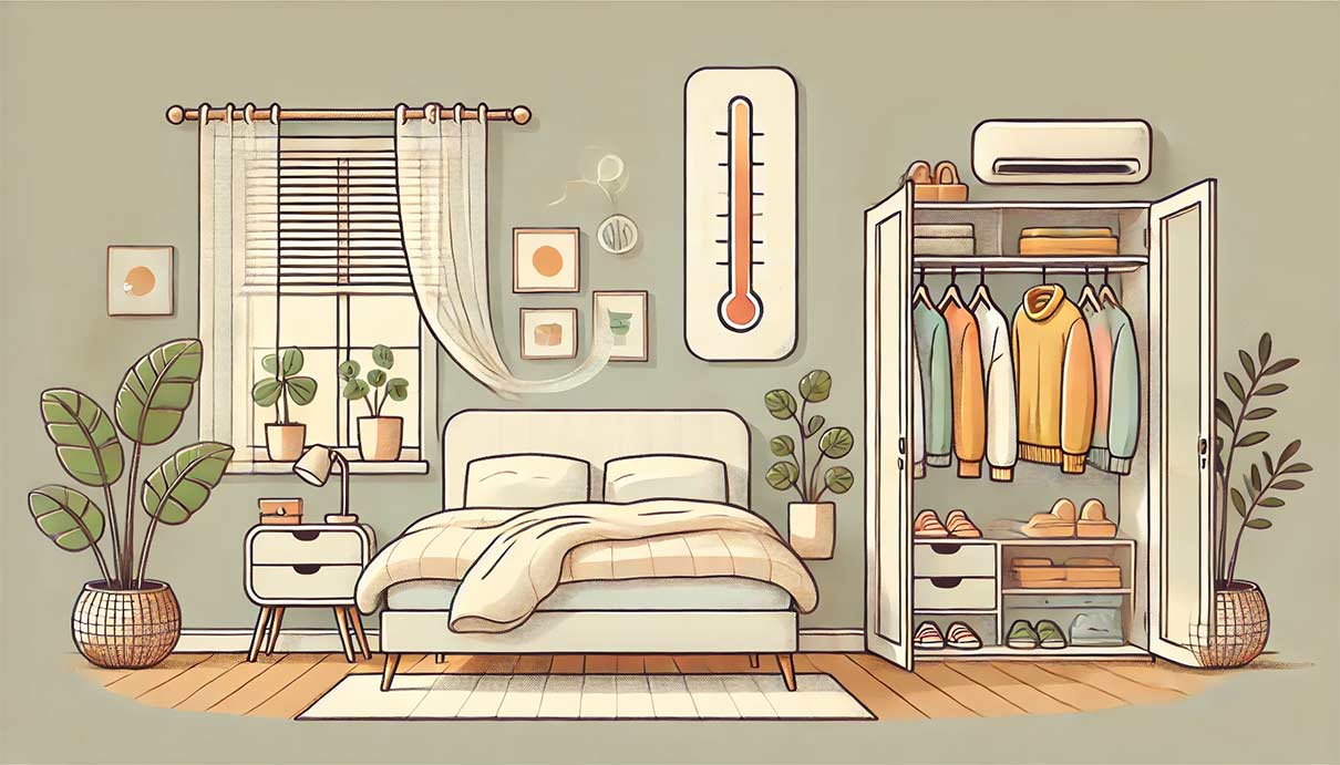 illustration graphique montrant une chambre à coucher bien entretenue et saine