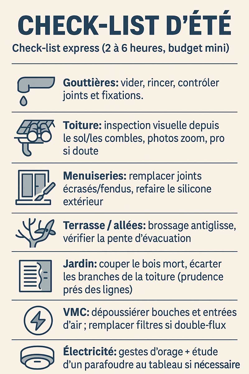 infographie présentant la check list à effectuer pendant l'été