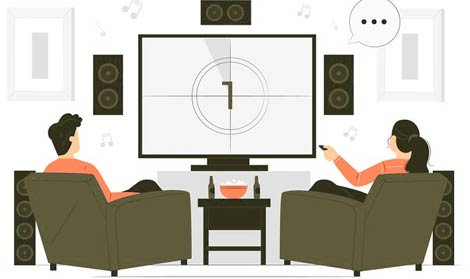 illustration d'un couple profitant d'un home cinéma