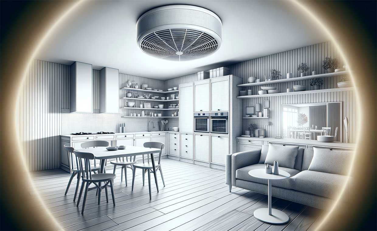 intérieur de maison moderne avec plusieurs détecteurs de fumée placés stratégiquement