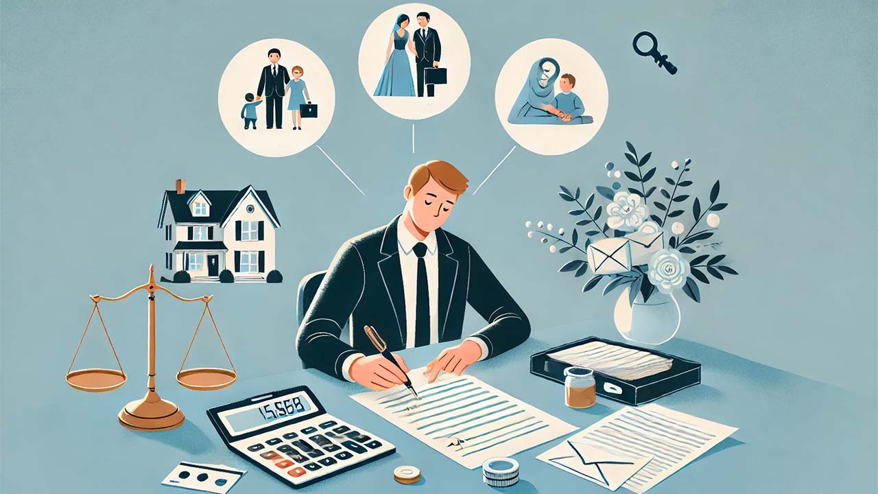 mage illustrant les conditions et cas de déblocage anticipé de l'épargne salariale. On voit une personne en train de signer un formulaire sur un bureau avec des documents, une enveloppe scellée et une calculatrice. En arrière-plan, des icônes représentant un mariage, une maison et un bébé symbolisent les motifs acceptés pour le déblocage anticipé.