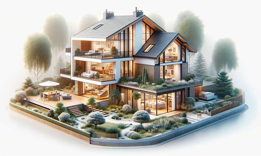 maison mitoyenne nouvellement agrandie avec une extension moderne, reflétant l'idée de transformation d'espace de vie en un lieu plus confortable et fonctionnel