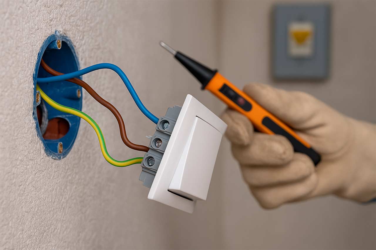 photo d'un électricien en train d'installer un interrupteur