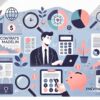 Illustration qui symbolise les contrats Madelin et leurs impacts : un graphique montrant des économies fiscales, des icônes de santé, retraite, prévoyance, et un entrepreneur entouré de symboles illustrant sa protection financière et familiale.