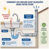 Schéma d’un siphon et de la ventilation qui bloquent les odeurs de canalisation
