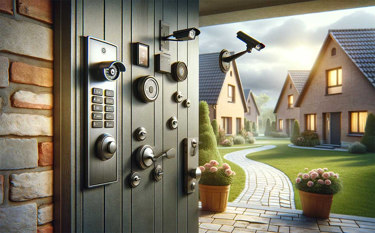 image illustrant le thème de la sécurisation des maisons avec une porte d'entrée équipée des meilleurs éléments de sécurité