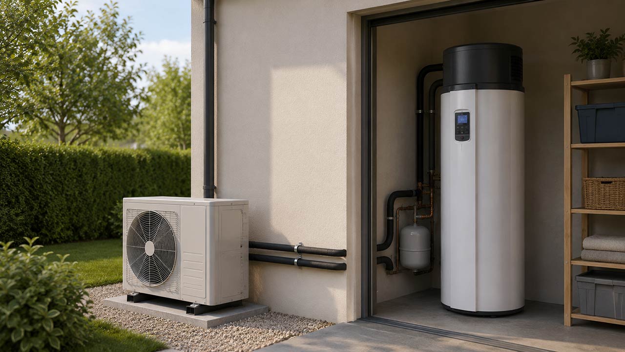 Chauffe-eau thermodynamique split avec unité extérieure reliée à la cuve intérieure